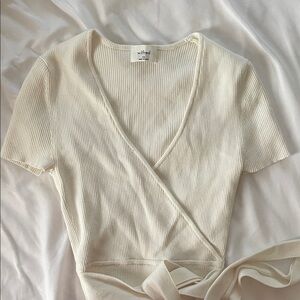 Wilfred Ivory Ribbed Wrap Blouse